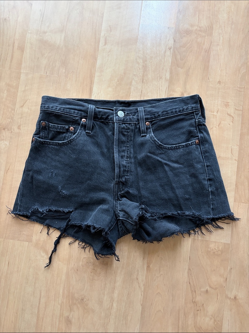 Levi's Black Frayed High-Rise Denim Shorts